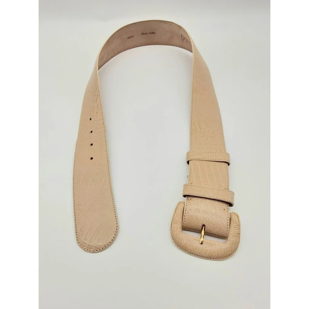 Donna Karan Vintage Medium Leather Belt Wide Cream Beige Snake Embossed Women